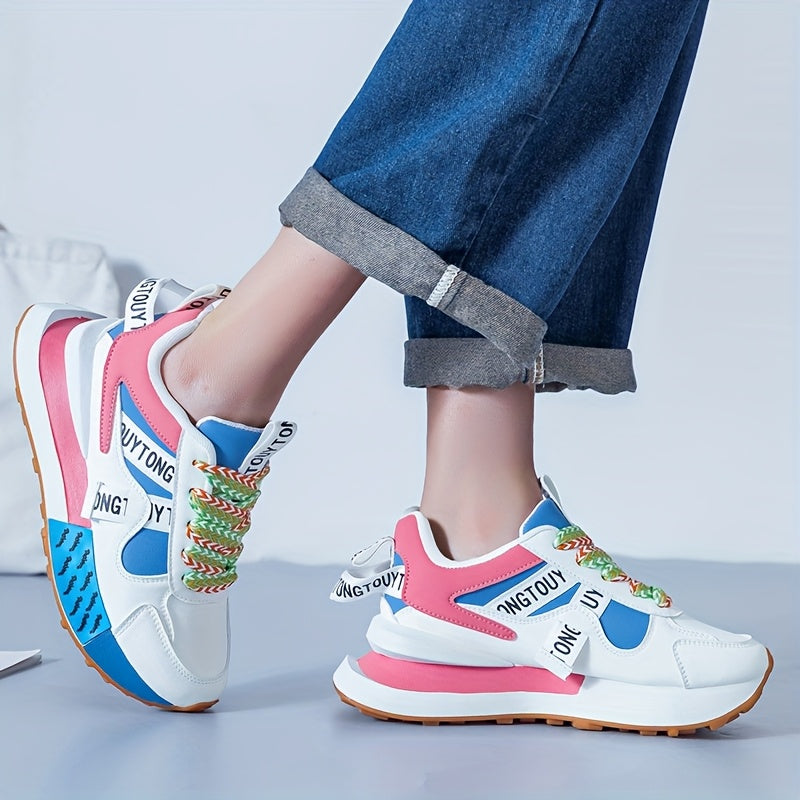 Women's Fashion Sneakers Low Top Lace-Up PU Upper Fabric Lining PVC Sole All-Season