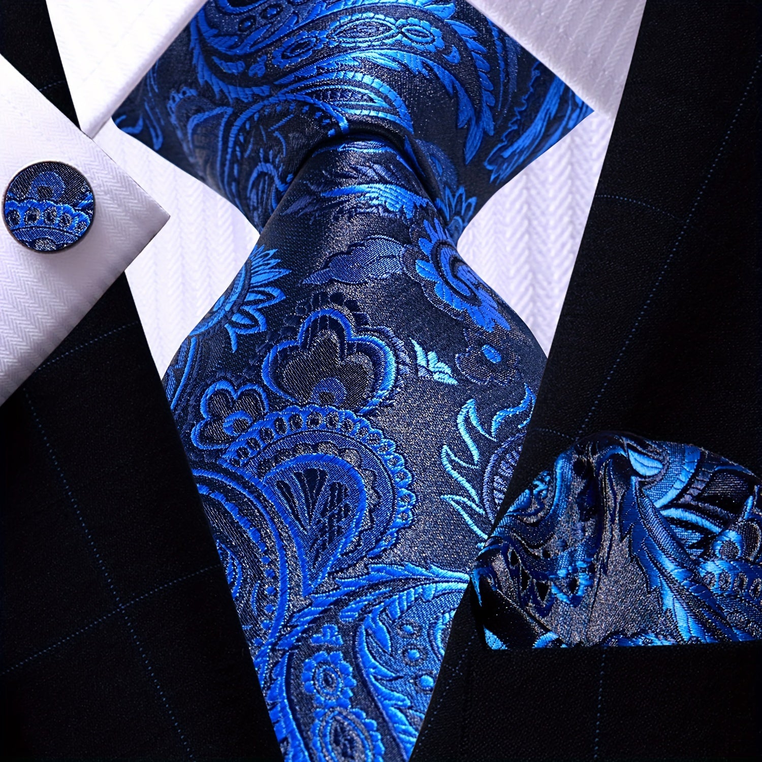 Men's Necktie Pocket Square Cufflinks Set for Wedding Business Party
