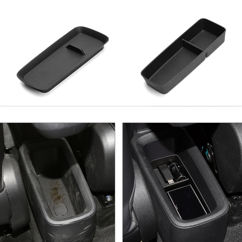 Car Interior Carbon Fiber Texture 2-in-1 Center Console Armrest Storage Box Black