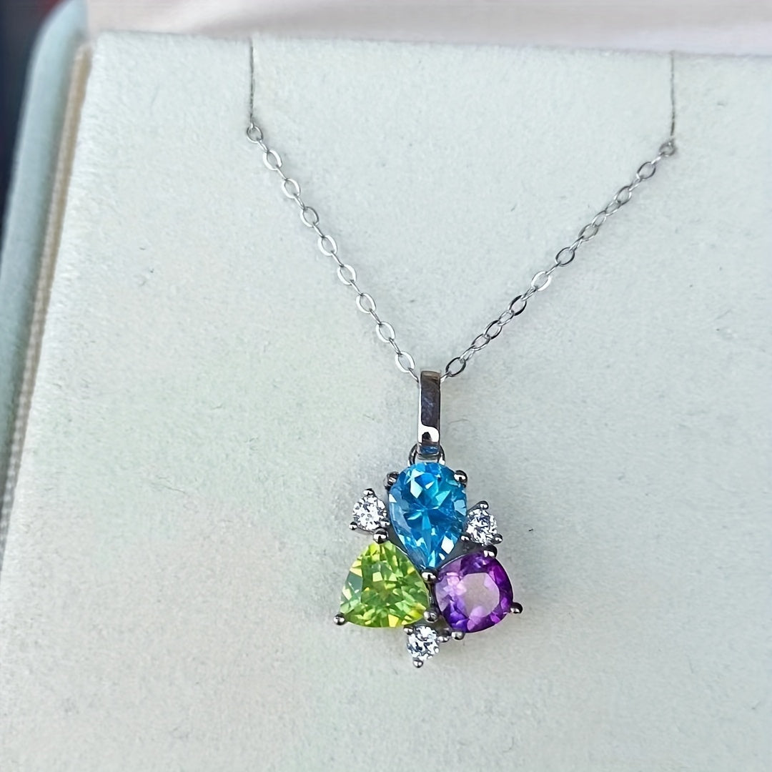 Qo'l bilan tayyorlangan Uch Rangli Qimmatbaho Toshlar Bilaguzuk - Topaz, Peridot va Amethyst - 925 Sterling Silver, Noyabr uchun Tug'ilgan Kuni Zargarlik Buyumlari, Qoplamasiz, Sevgililar Kuni Sovg'alari va Maxsus Tadbirlar uchun Ideal, Har Mavsumga Mos.