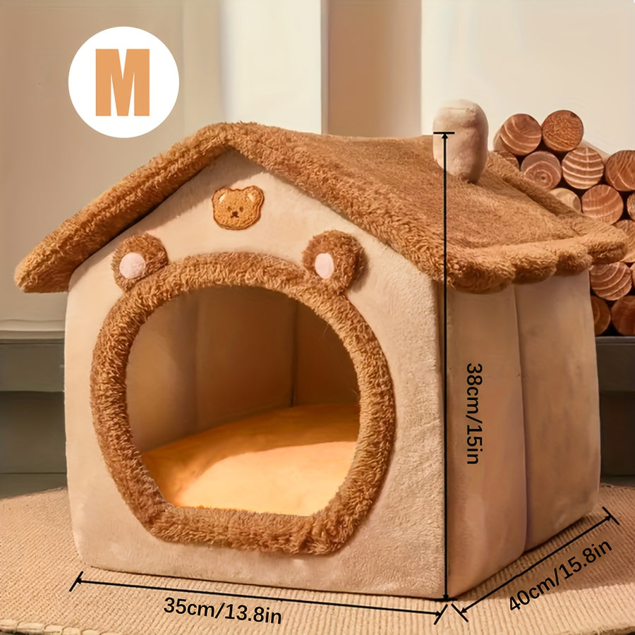 Detachable Brown Bear Style Dog House Polyester for Small Dogs All Year Comfort