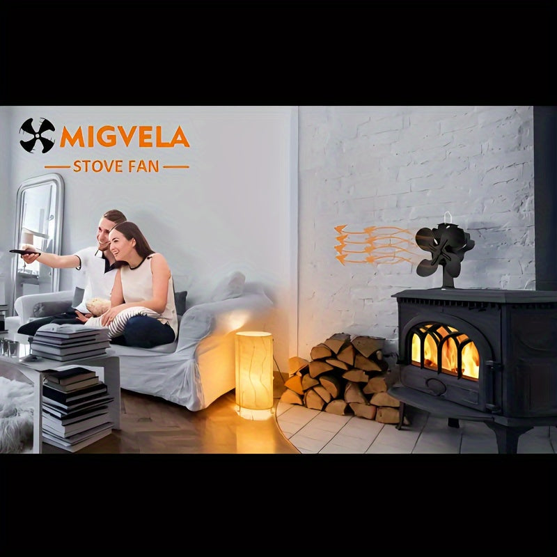 4-Blade Heat Fan for Wood Stove Wall Stove Log Burners Heaters