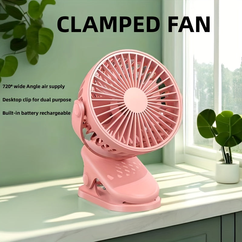 Rechargeable USB desk fan with clamp 360° rotation 3 speed long battery life