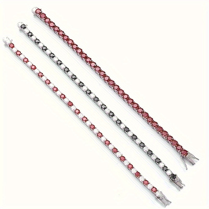 Unisex Red Moissanite Tennis Bracelet 925 Sterling Silver Jewelry Gift for Valentine's Engagement Wedding