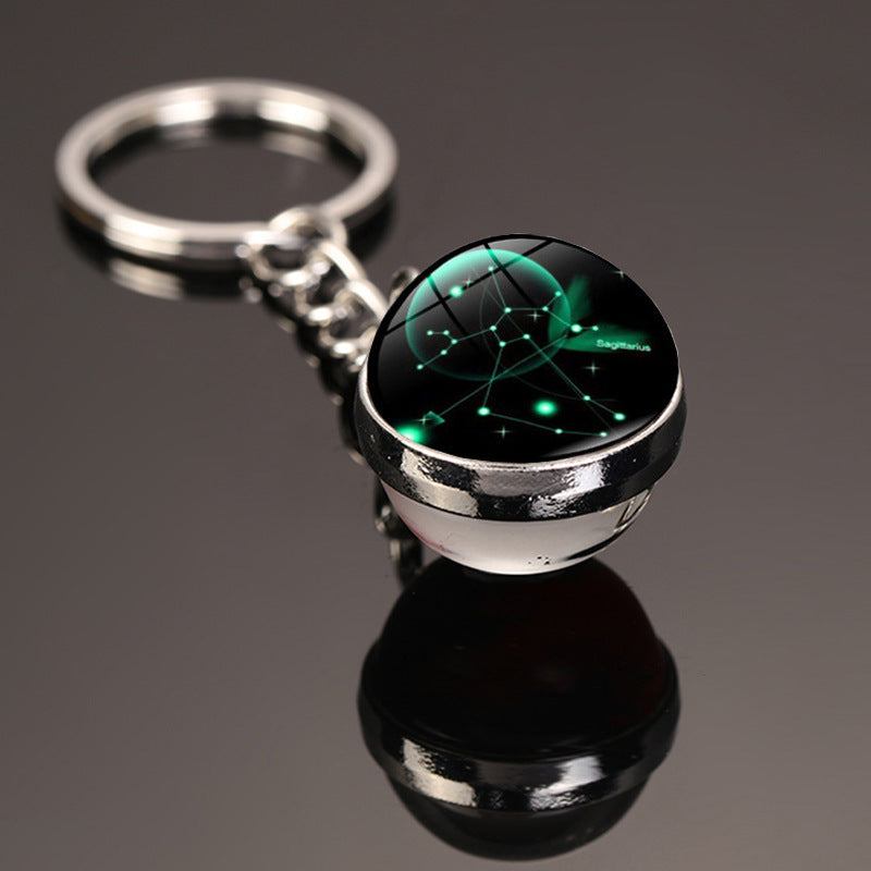 12 Constellations Car Key Ring Luminous Starry Sky Glass Ball Keychain Pendant