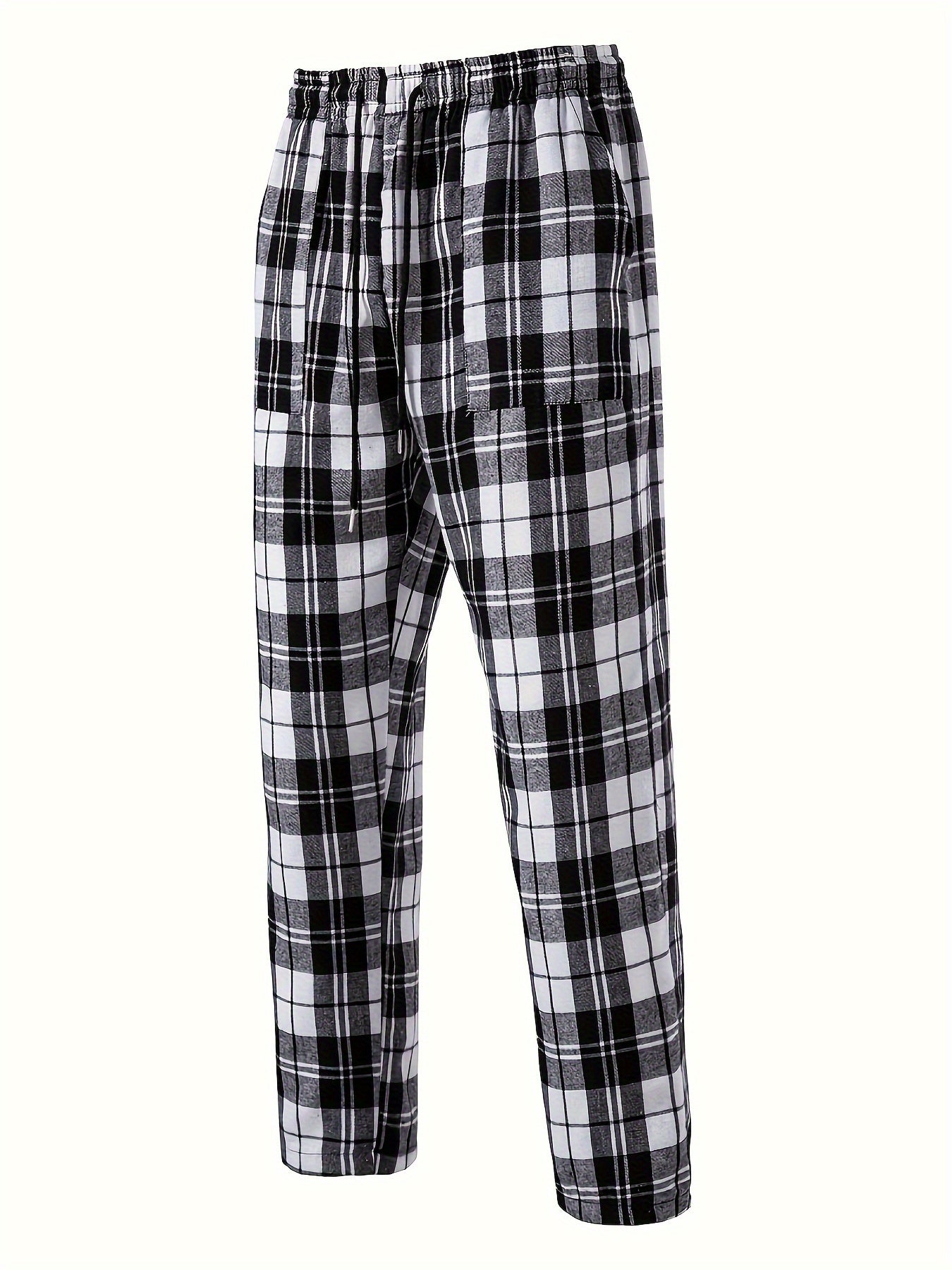 Men's Casual Plaid Woven Polyester Drawstring Lounge Pants