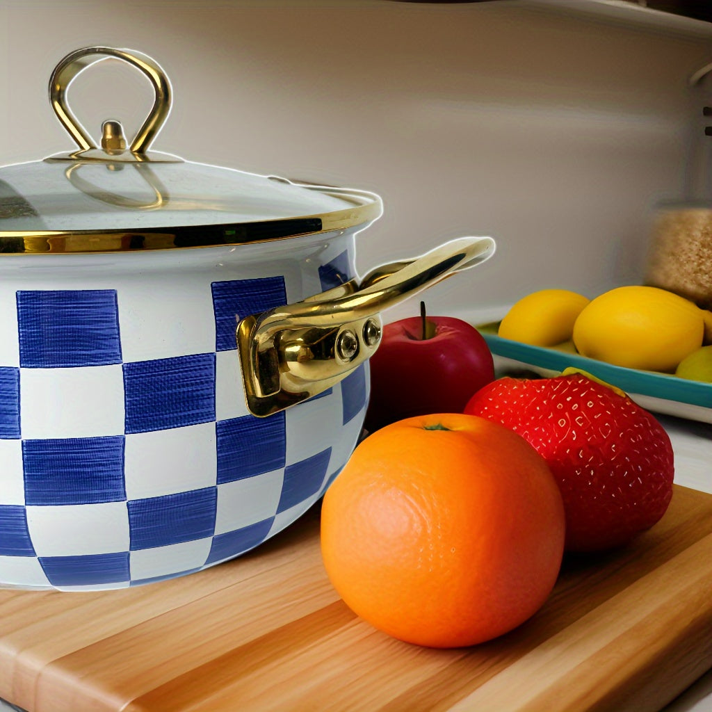Enamel Soup and Stew Stockpot Set 2.8L Thick Grid Design Cookware