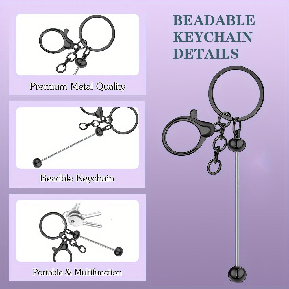 Set of 24 Metal Beadable Keychain Bars Unfinished DIY Jewelry Charms for Pendants and Keychains