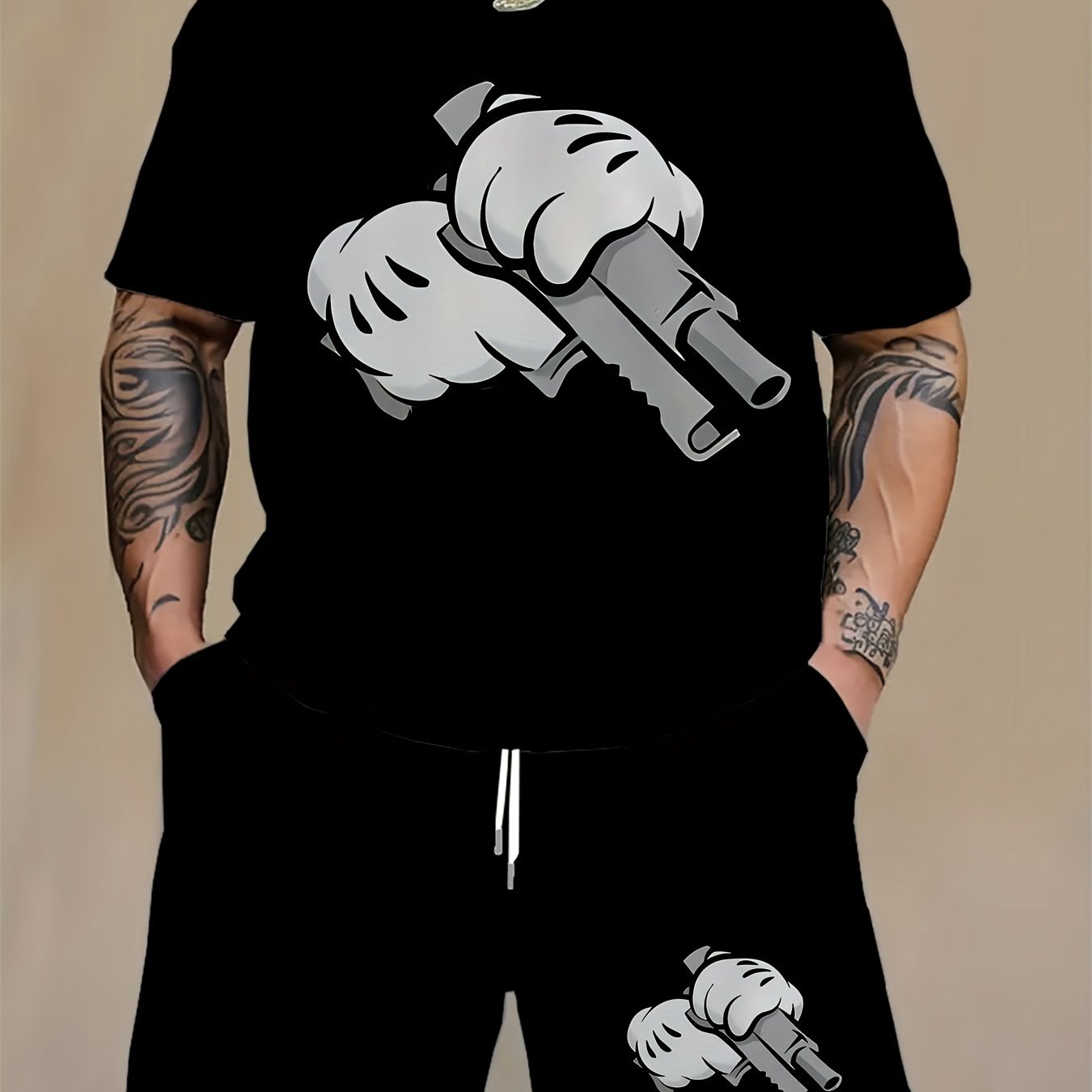 Men's Plus Size Graphic Print T-Shirt and Shorts Set for Summer Outdoor Sports