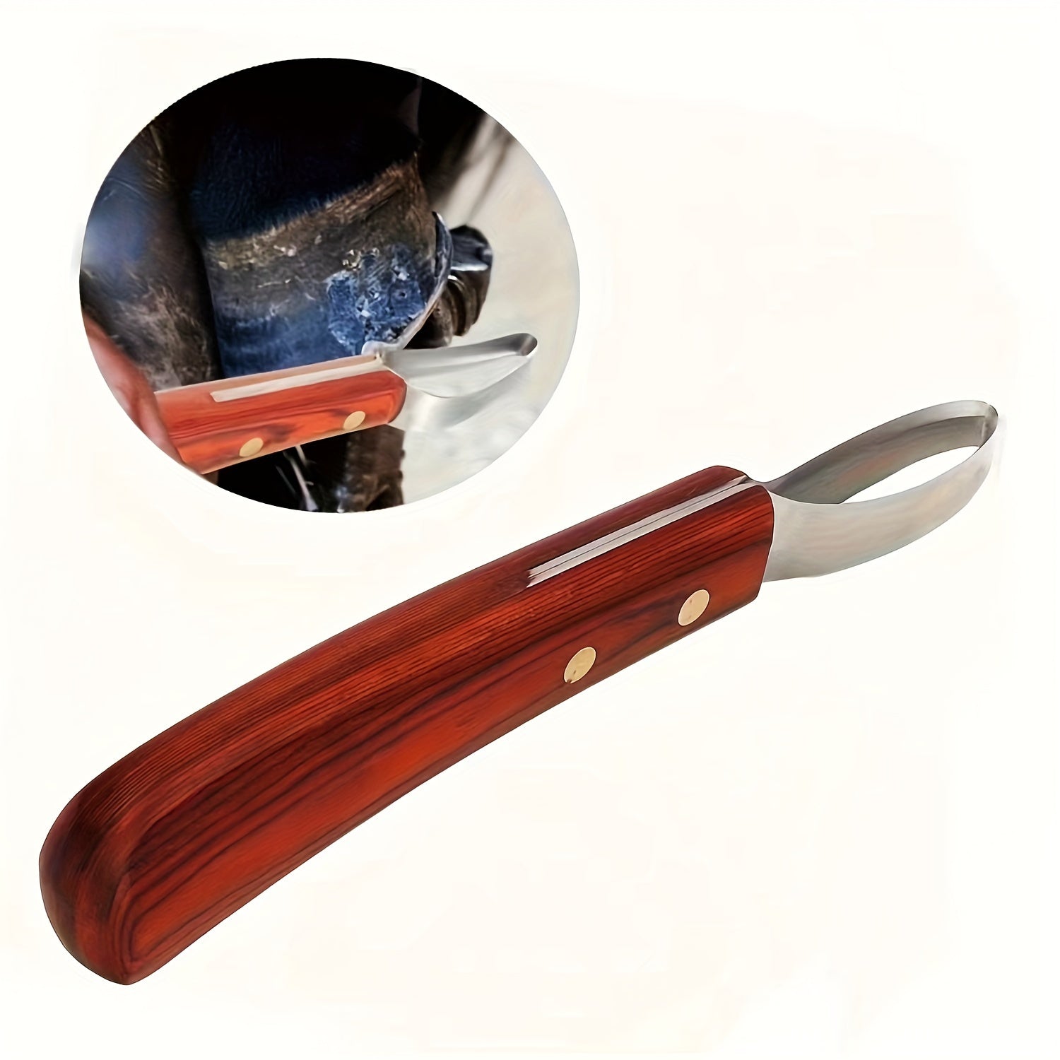 Double-Edged Stainless Steel Horseshoe Hoof Knife with Wooden Handle for Horses
