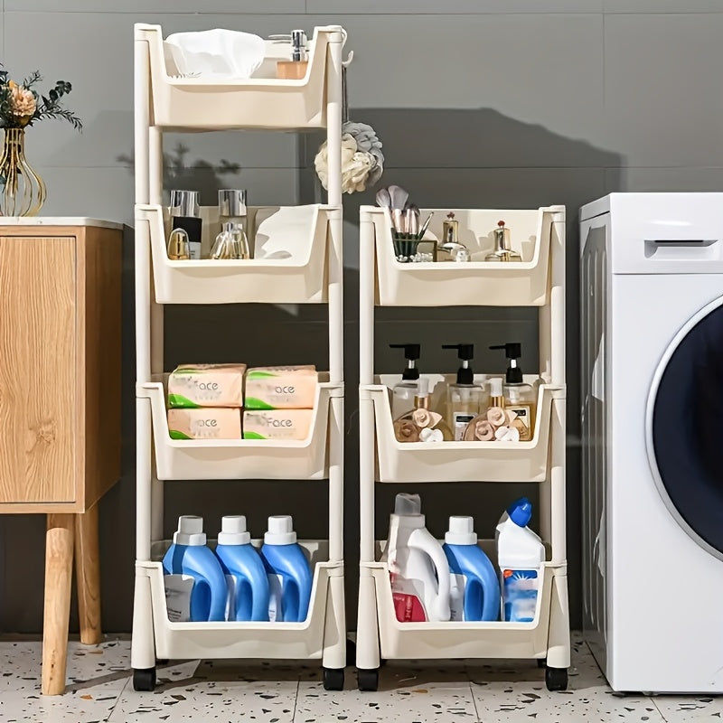 Plastic Mobile Storage Shelf with Wheels for Living Room Bedroom Dormitory