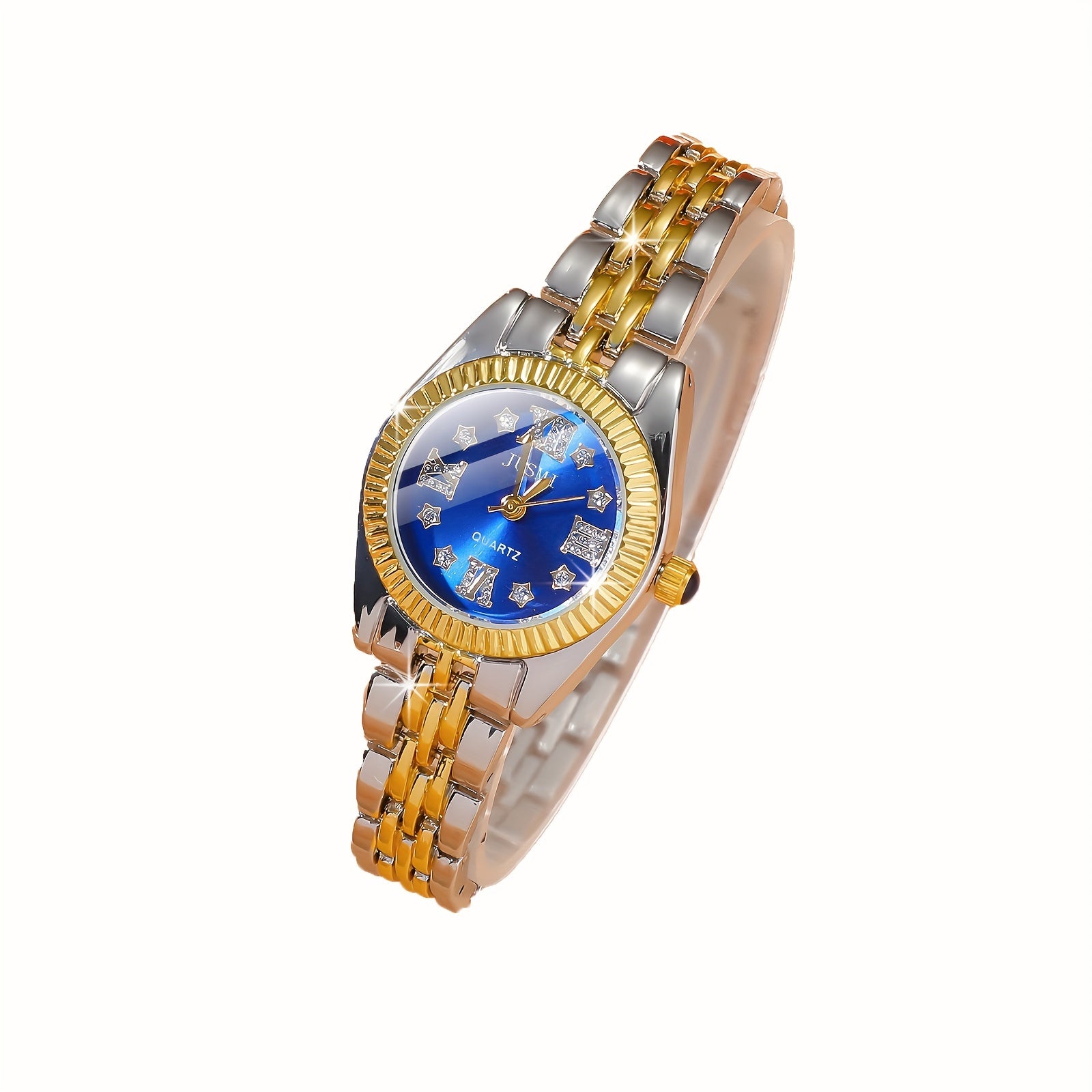 Women's Watch with Aurora Shell Diamonds Roman Dial Gold Steel Quartz Strap
