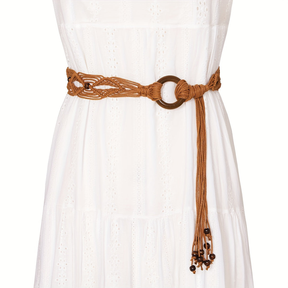 Vintage Casual Woven Belt with Wax Rope Waist Chain for Dress and Accessories