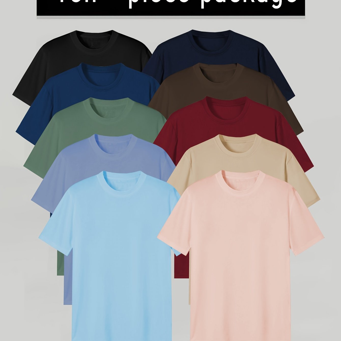 Men's Casual Solid T-Shirts Short Sleeve Crew Neck Moisture Wicking Pack of 10