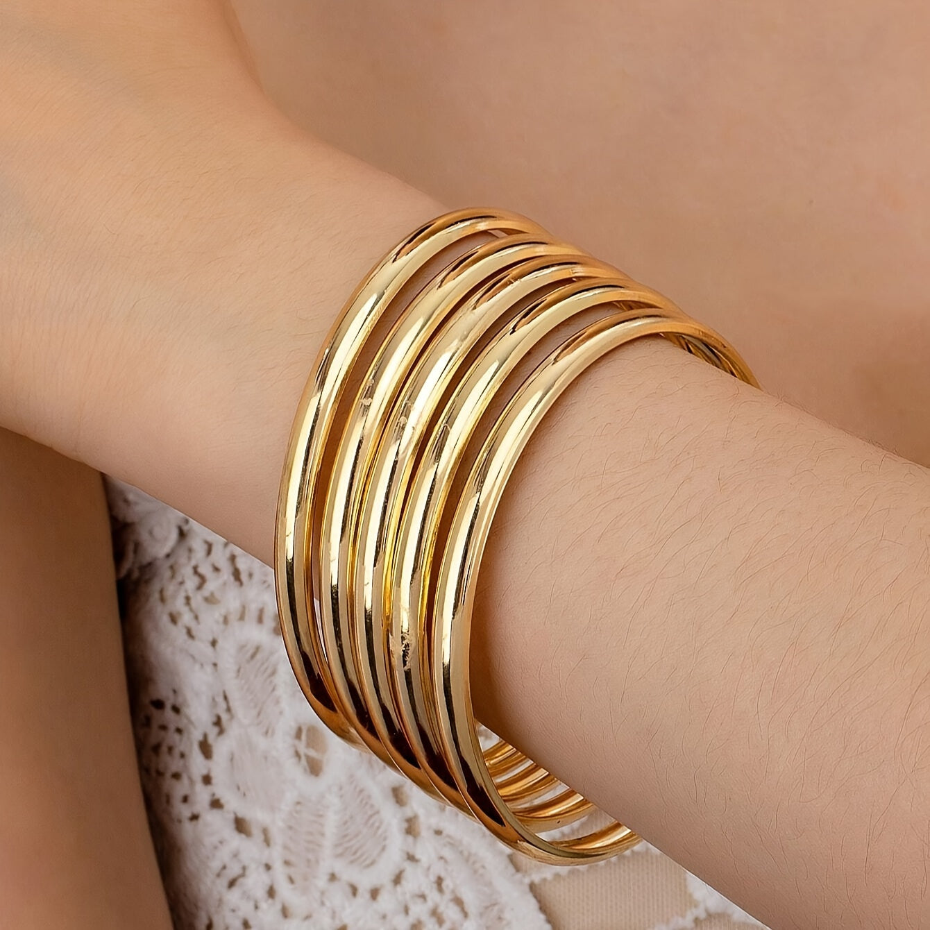 Set of 5 Gold-Plated Iron Bohemian Stackable Bangle Bracelets for Women