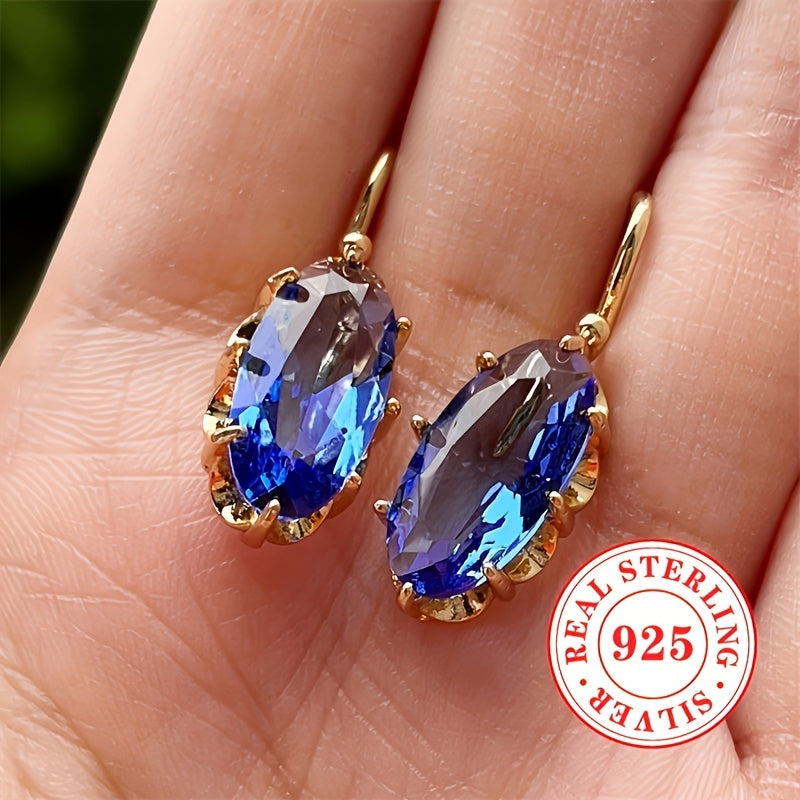 Sterling Silver Dangle Earrings with Synthetic Sapphire for Weddings Engagements