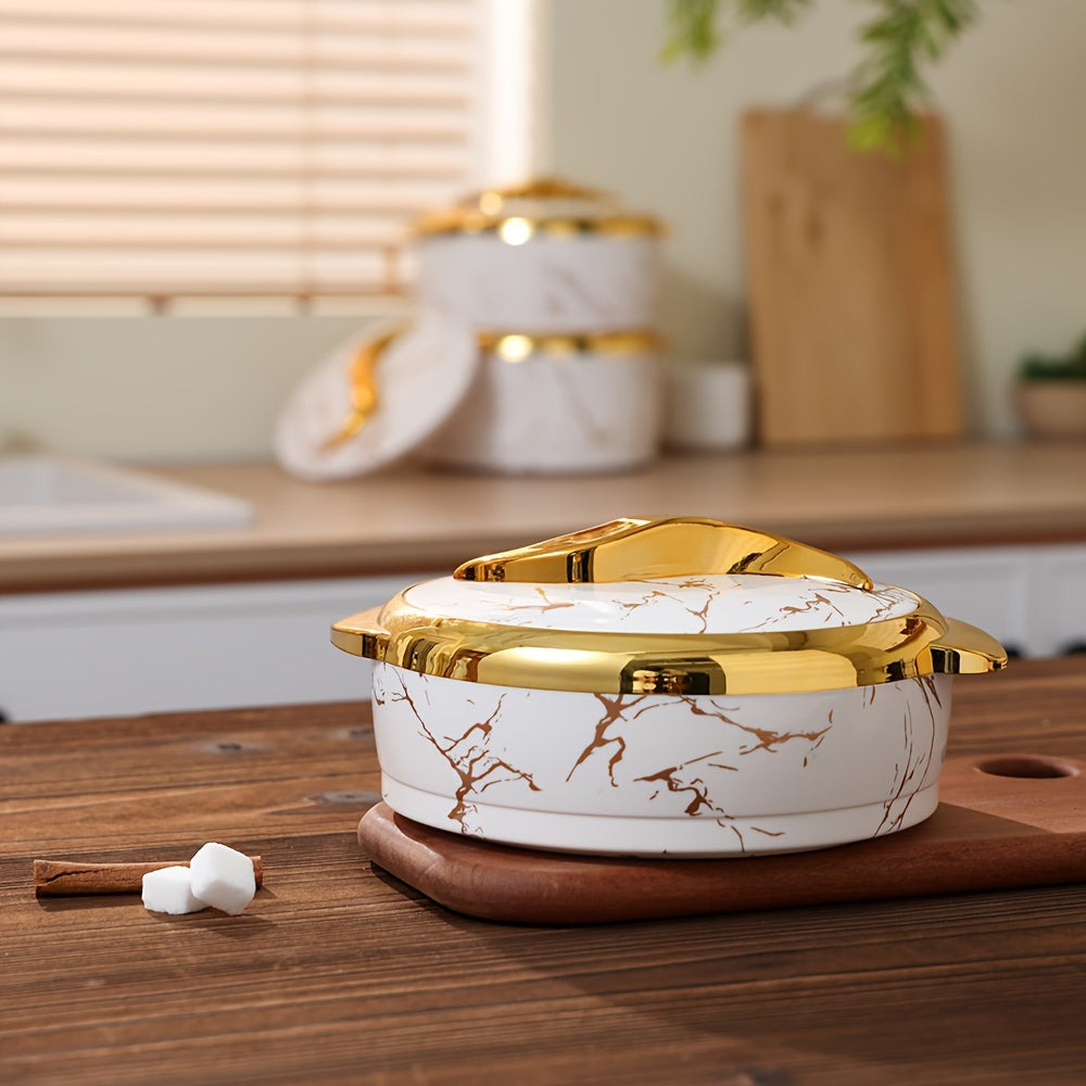 Food Warmer Set with Insulated Stainless Steel Containers 3-Piece White and Gold Marble