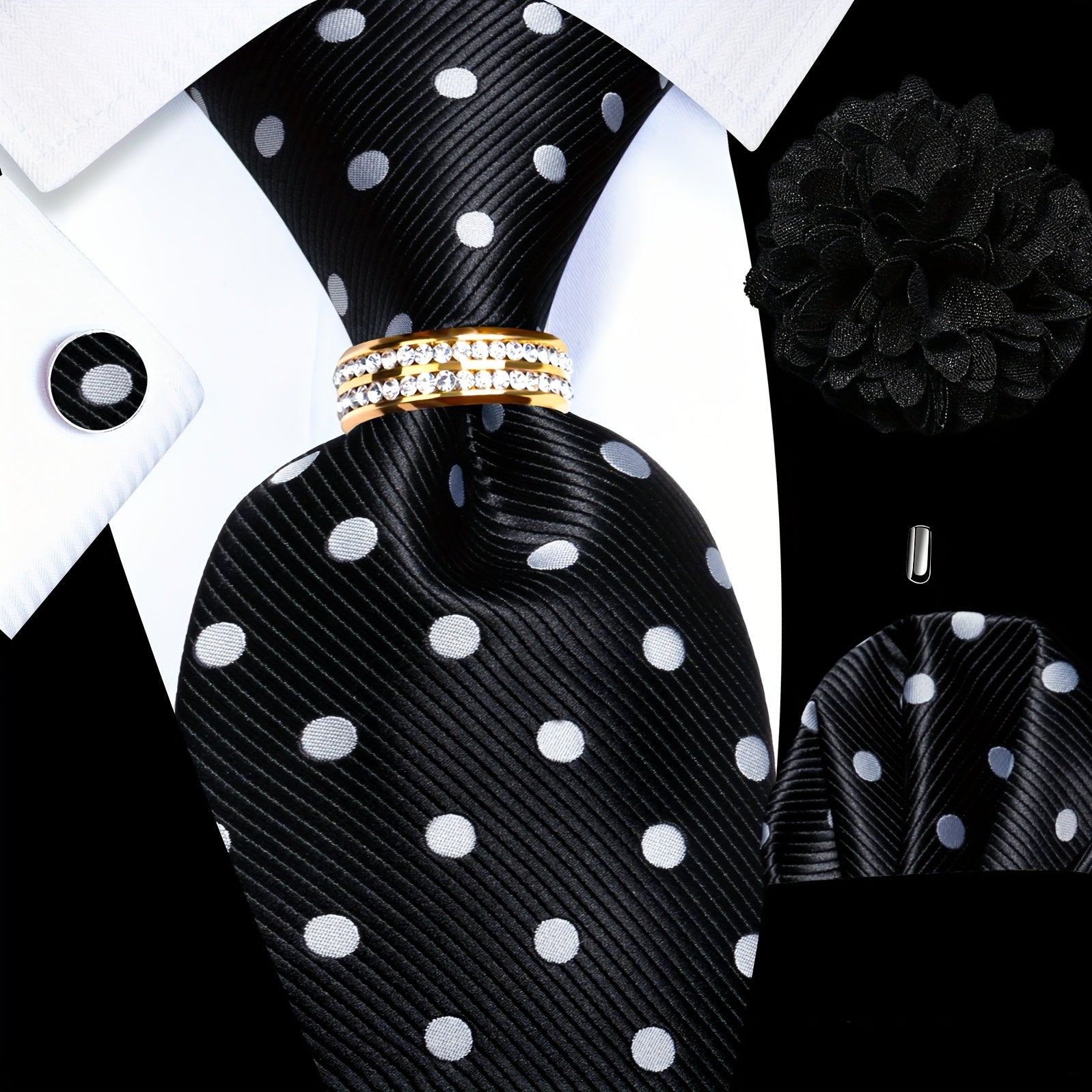 Men's Accessories Set Tie Pocket Square Cufflinks Lapel Pin Tie Ring for Wedding Groom