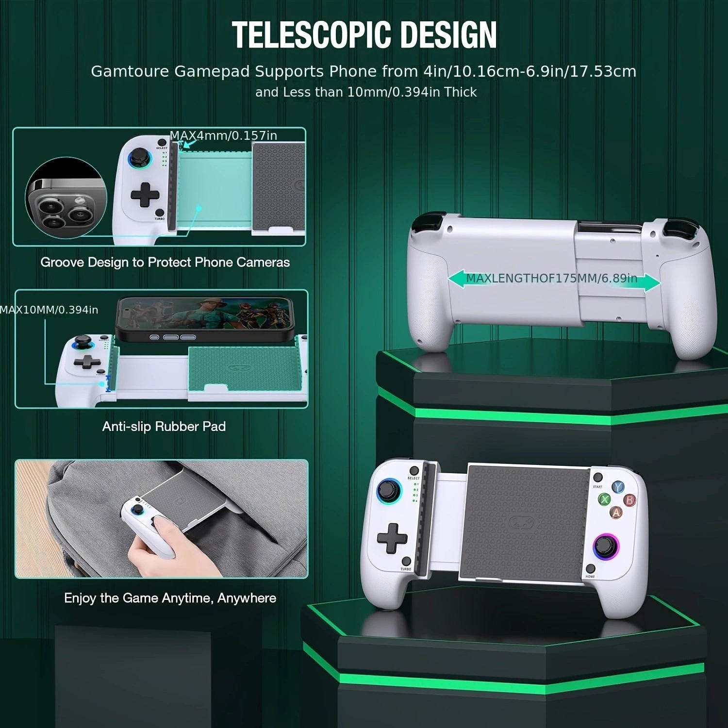 Wireless RGB Mobile Game Controller for Android iPhone Dual Hall Joysticks Streaming Remote Games Compatible with Xbox Game Pass and Apple Arcade