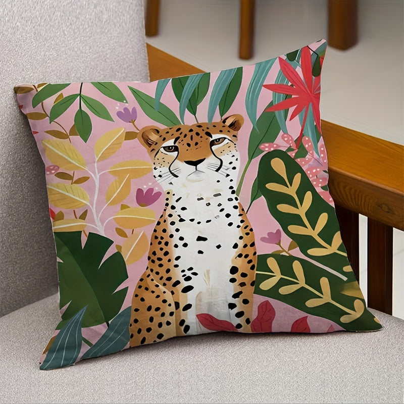 Polyester Pillow Covers Vibrant Pink Green Leopard Print 45x45cm Sofa Bedroom Decor