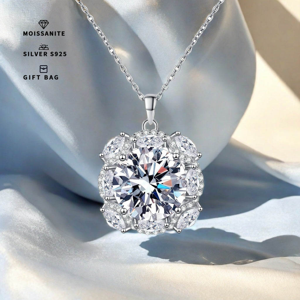 Sterling Silver Pendant with 10CT Round Synthetic Moissanite Jewelry for Women