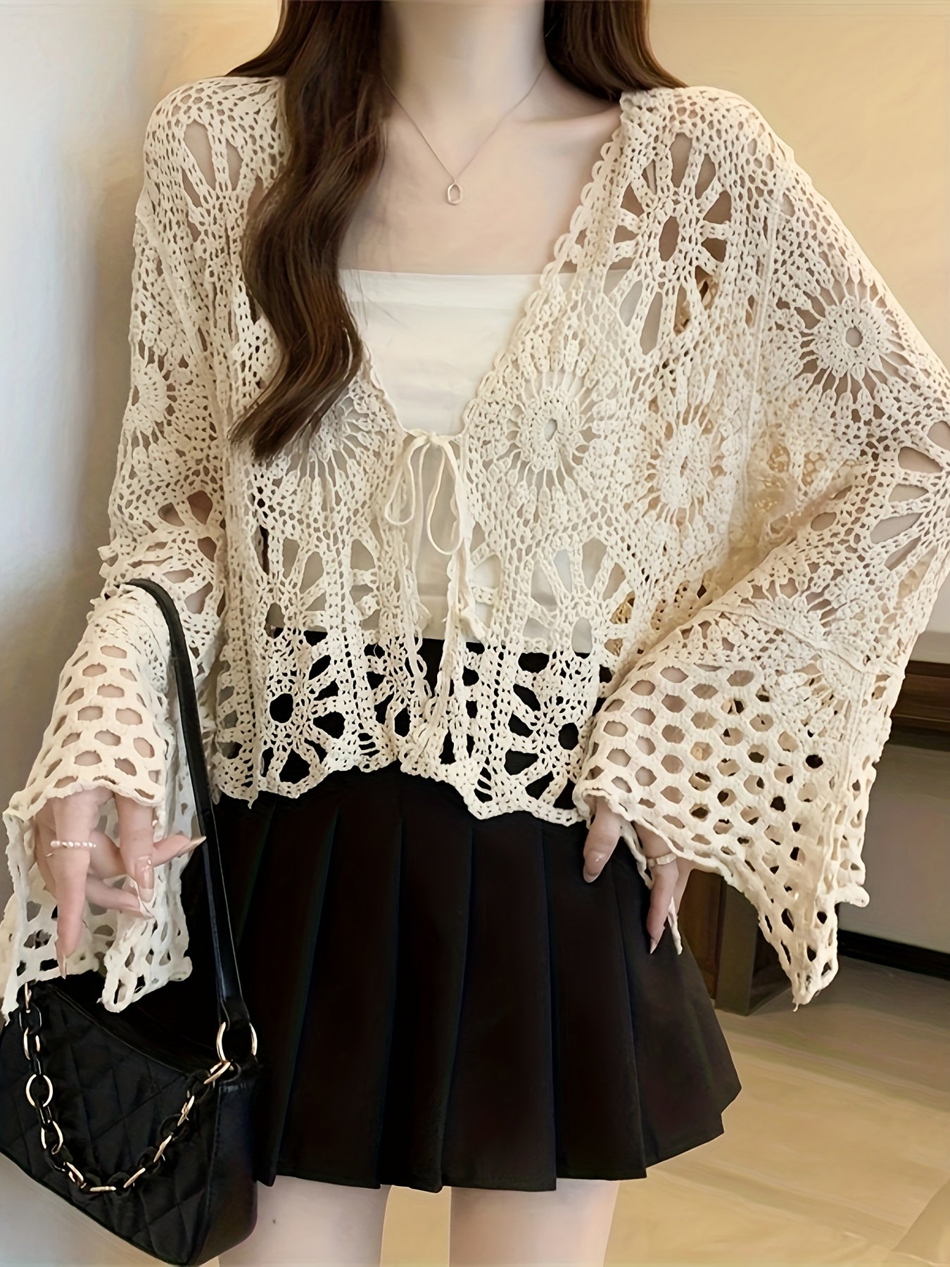 Women's Plus Size Crochet Knit Cardigan Summer Cover-Up Loose Pullover