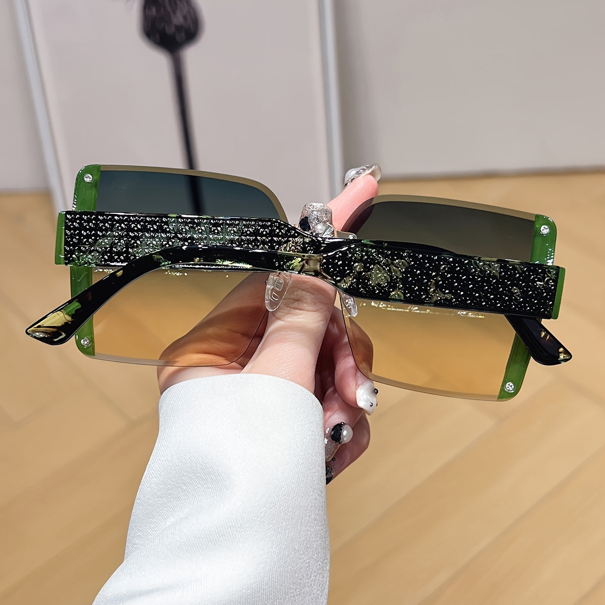 Градиентные oversized квадратные безрамочные модные очки для путешествий, вечеринок, праздников