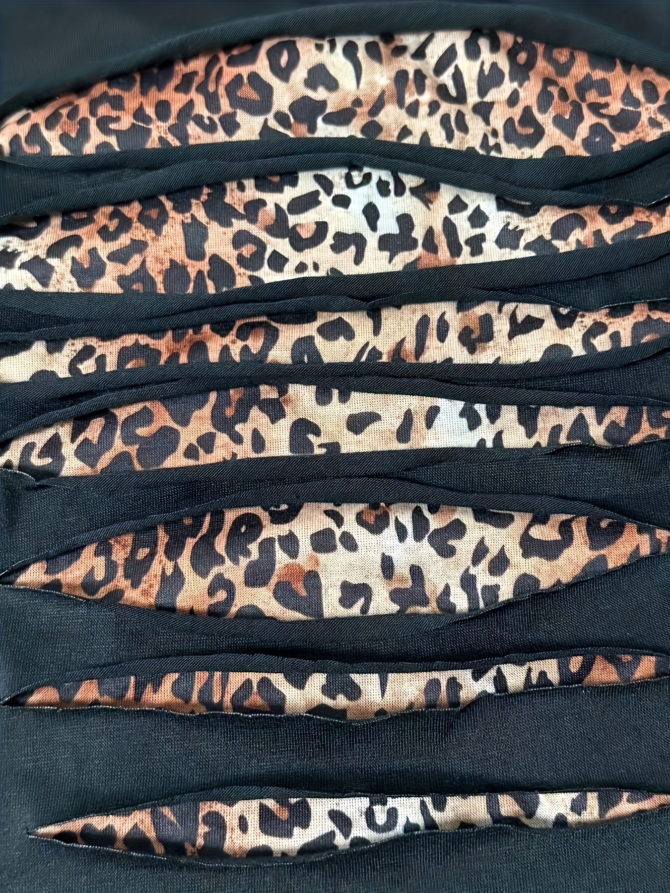 Plus Size Leopard Print T-Shirt Casual Ripped Long Sleeve Women’s Clothing