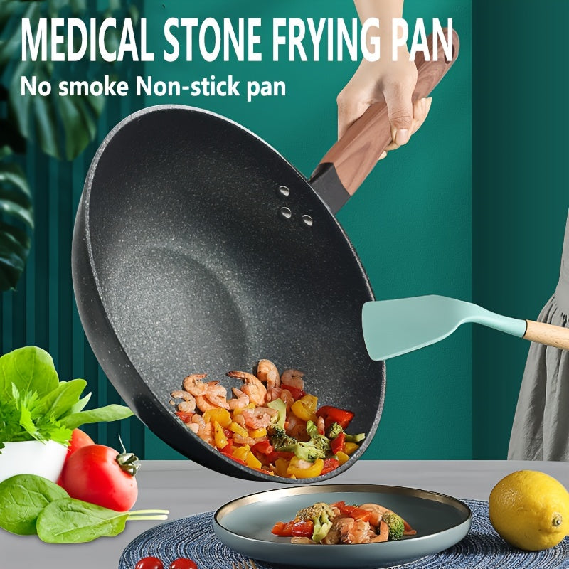 Green Cast Iron Non-Stick Frying Pan 1-Piece Smokeless Induction Gas Compatible