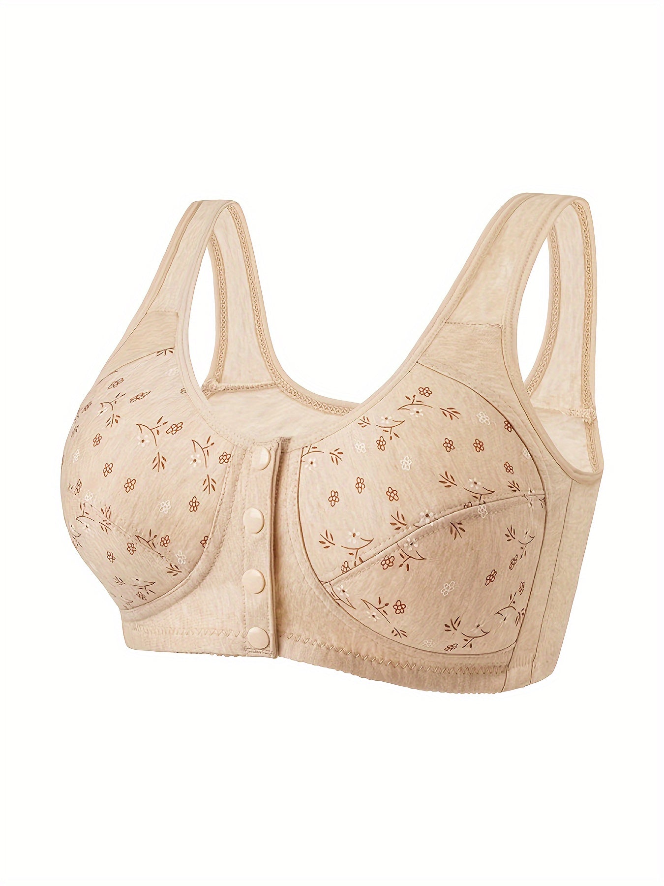 Set of 3 Floral Print Wireless Bras for Women Comfortable Breathable Front Closure