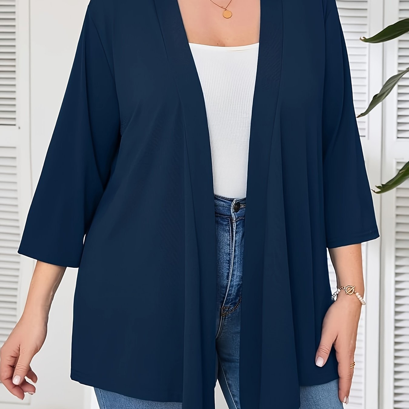 Women's Open-Front Cardigan 7/8 Sleeve Polyester Spandex Autumn Winter