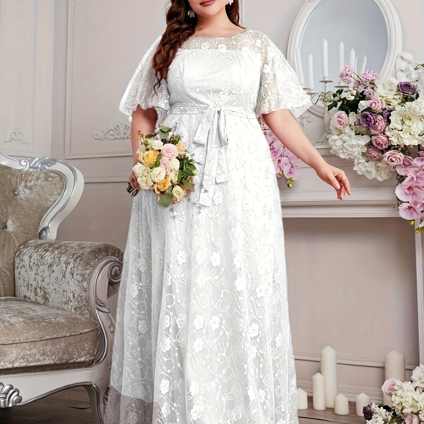 Plus Size Summer High-Waisted Lace Skirt for Women All-Season Elegant Long Length