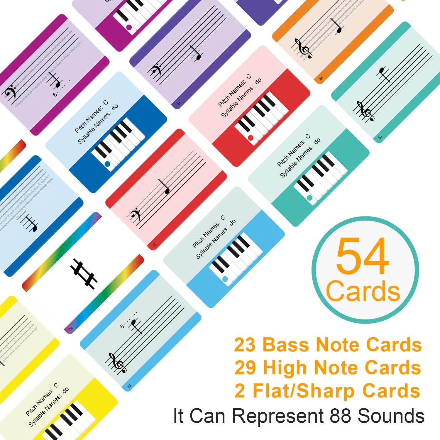 Set of 54 Piano Music Theory Learning Cards for Beginners with Major and Minor Keys in Thick Copper Plate Paper with Storage Box