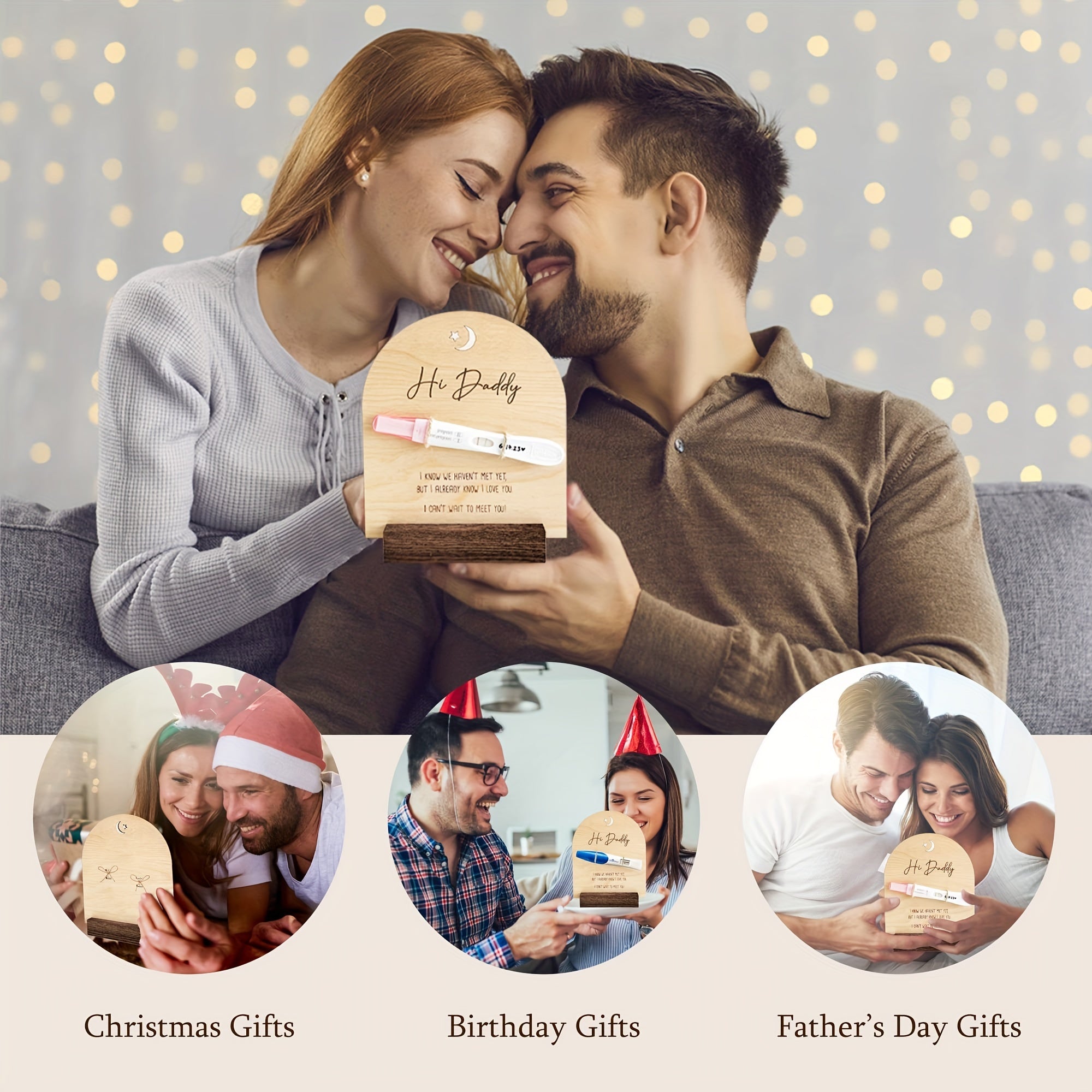 Деревянный знак объявления о беременности для папы от MAYAPHILOS: гравированная памятная вещь с отсеком для теста, идеальный подарок для раскрытия новорожденного для ожидающих отцов. Совместим с детьми от 0 до 3 лет. Включает 1 штуку.