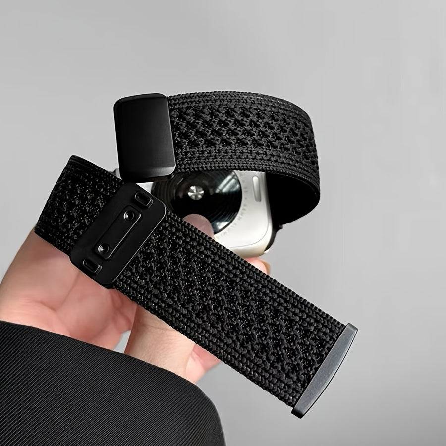 Beige Nylon Knit Watch Band for 38-49mm Watches Magnetic Closure Men Women