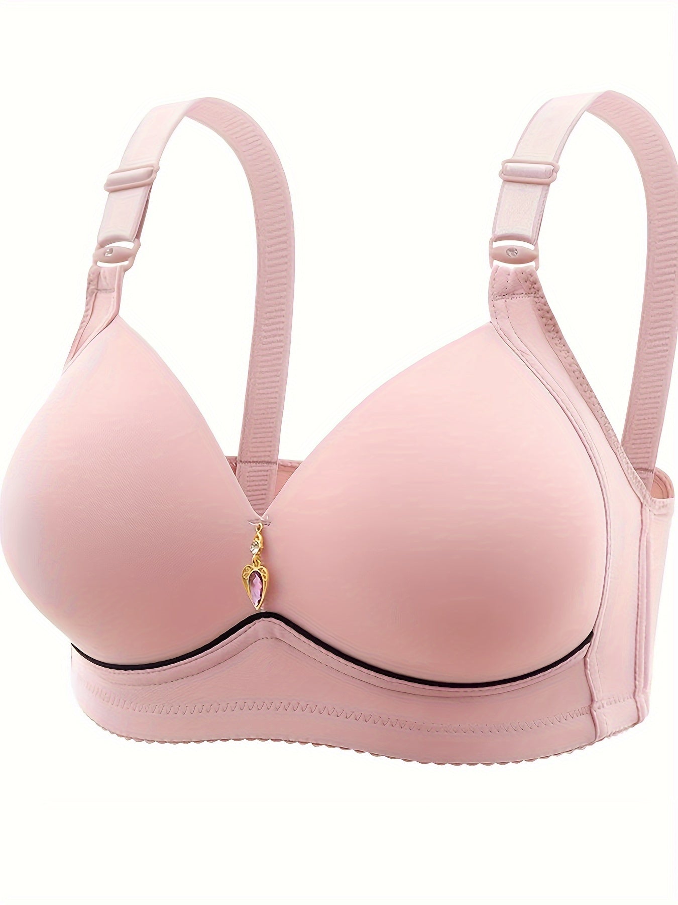 Large Size Breathable Nylon Push-Up Bras for Women No Underwire Rhinestone Details