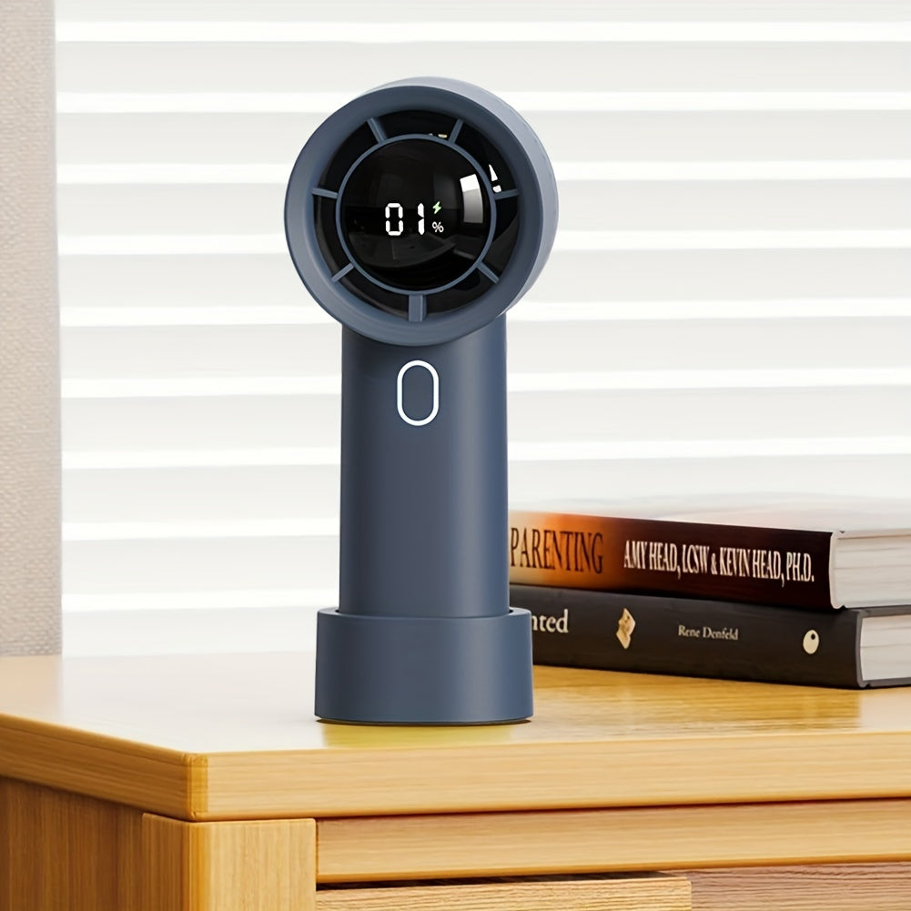 Портативный ручной вентилятор с цифровым дисплеем, турбо-режим высокой скорости, длительным временем работы от батареи