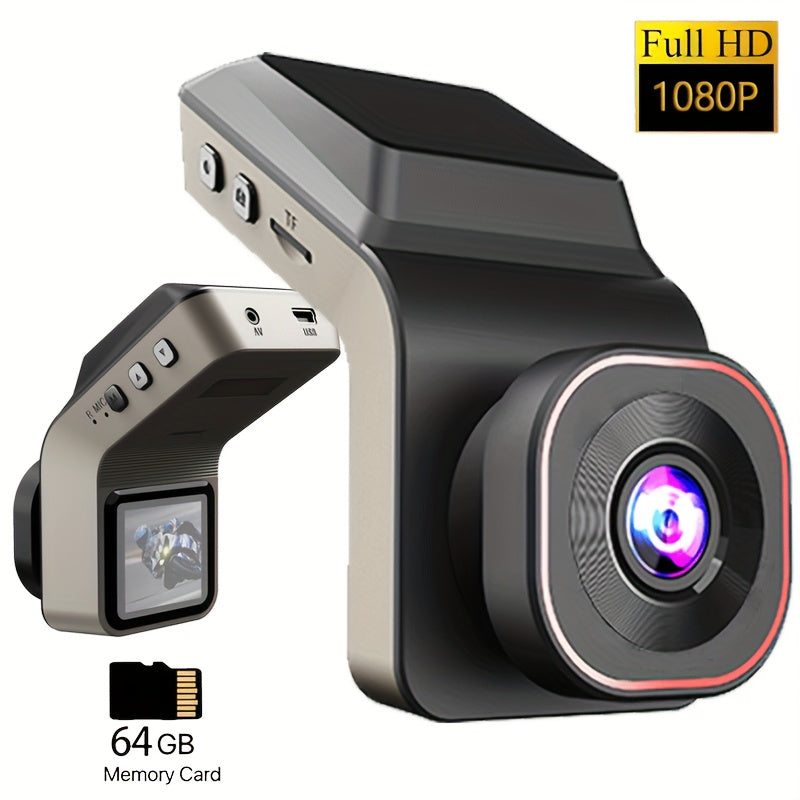 Full HD Dash Cam with Night Vision, Wide-Angle Lens, 64GB Storage
