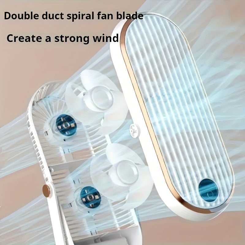 Portable USB Fan with 5-Speed Control White and Gold Multi-Functional for Travel Camping Outdoors