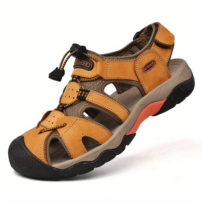 Men's Durable Cow Leather Sandals for Outdoor Hiking Trekking Summer Non-Slip Beach Casual