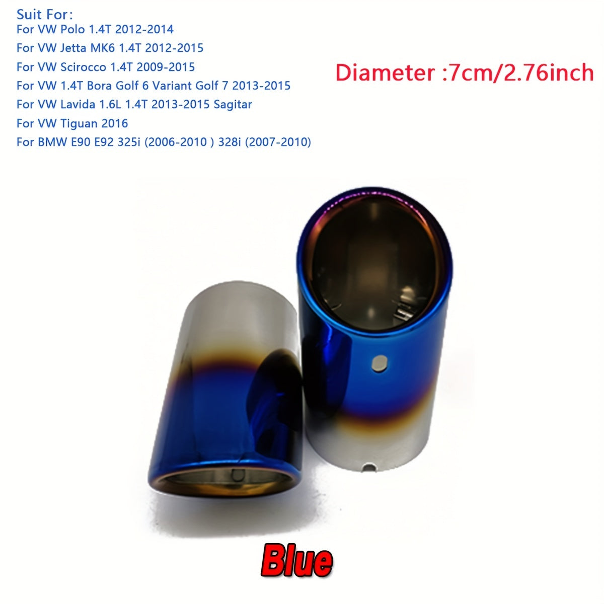 Stainless Steel Car Exhaust Pipe 2 Pcs 7cm Fit for Sedan SUV Replacement