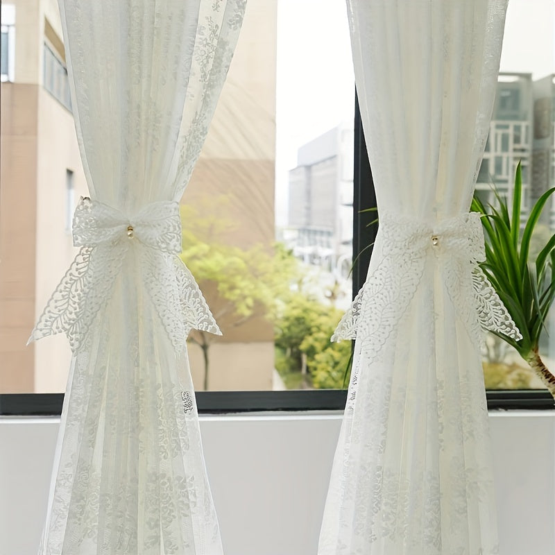 Lace Bow Curtain Tiebacks Set White Beige Elegant Home Decor for Bedroom Living Room
