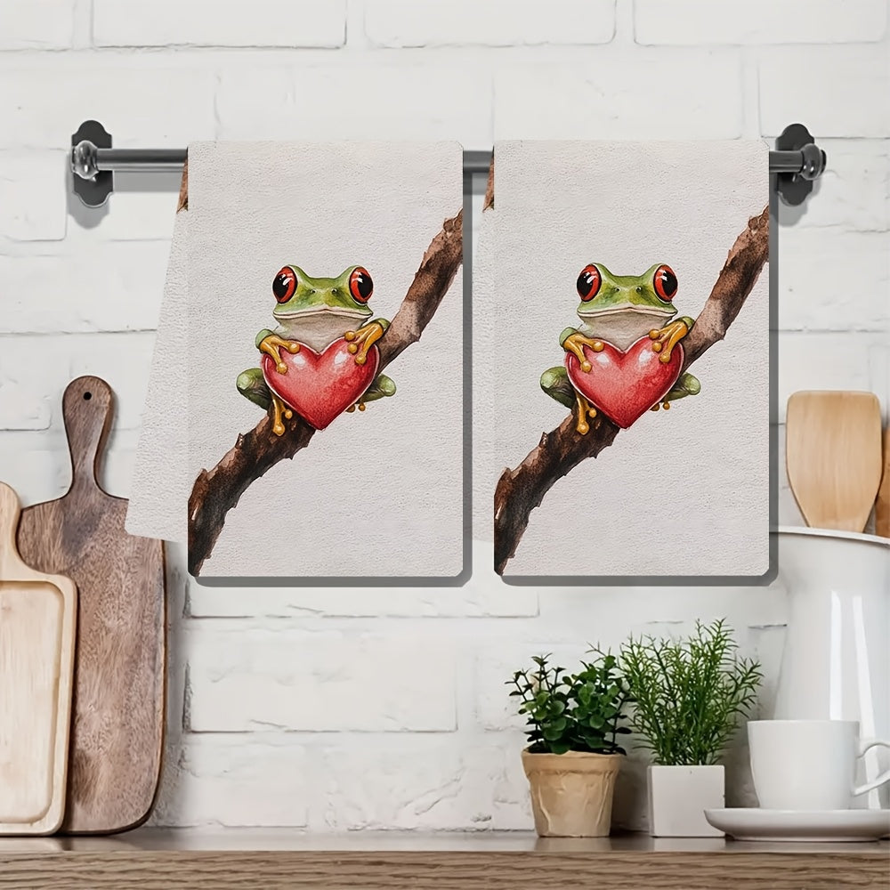 Valentine's Frog Kitchen Towels Set of 2 Ultra Soft Absorbent Dish Hand Towels
