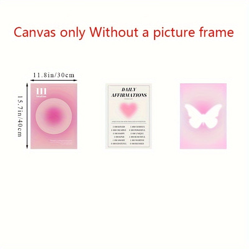 Conjunto de arte de pared en rosa claro, pinturas al óleo para habitación de niña moderna, póster de arte con halo de mariposa, decoración del hogar para dormitorio