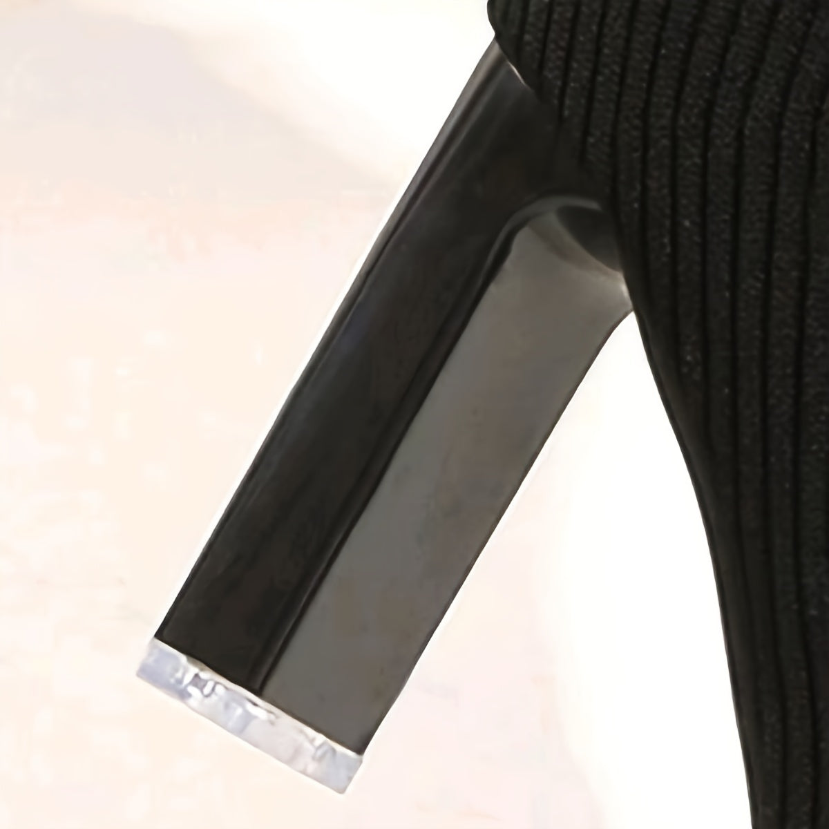 Women's Over-the-Knee Black High Heels Striped Pointed Toe Slip-On