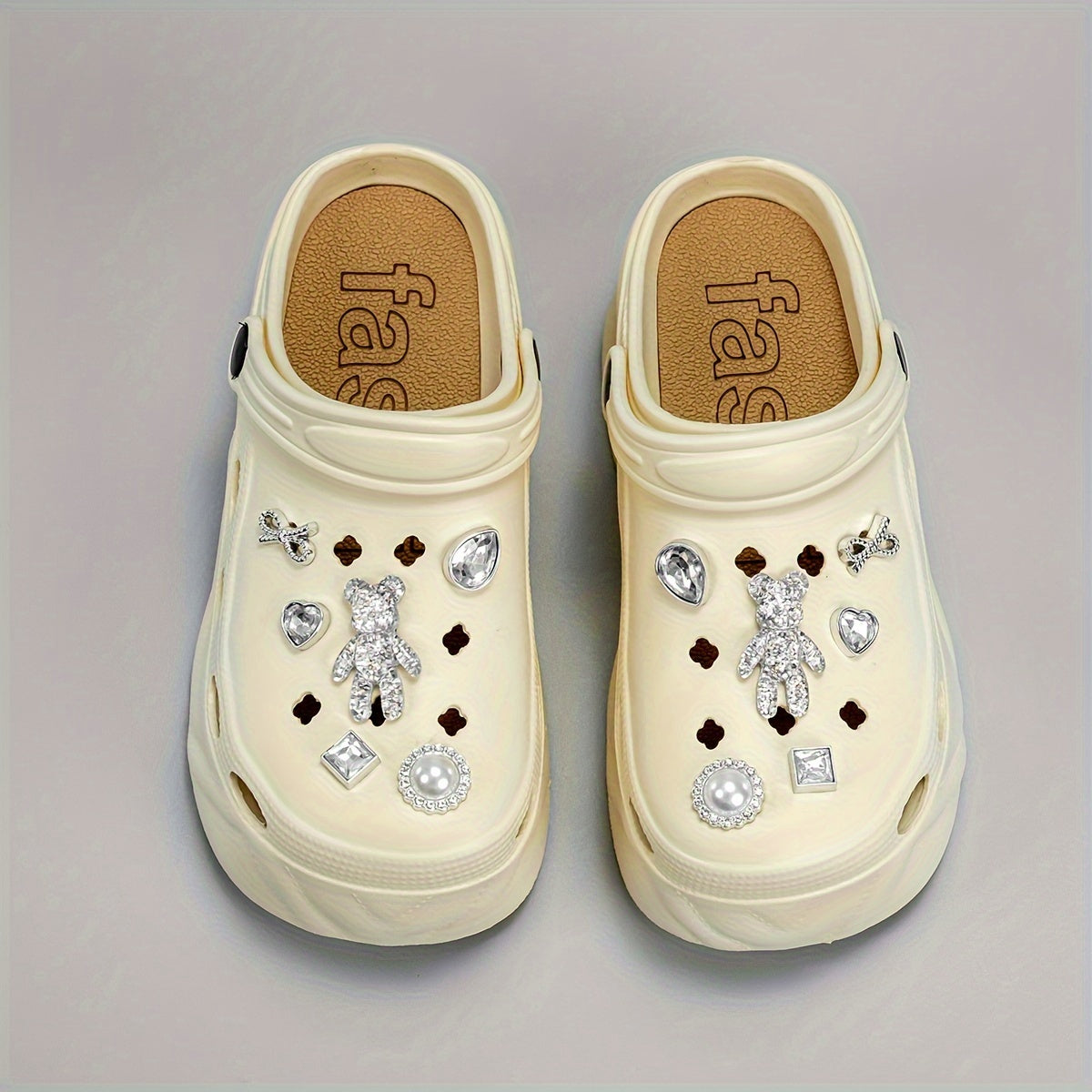 Women's Rhinestone Bear Decor Clogs Casual Hollow Out Garden Shoes