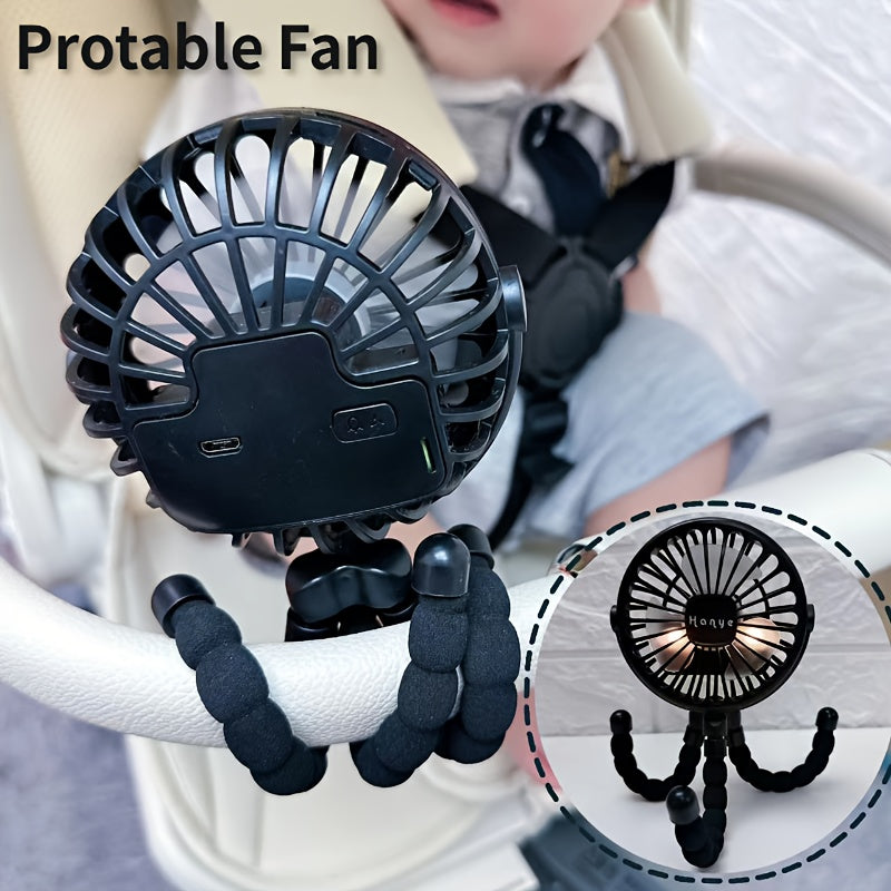 Portable 3-Speed USB Rechargeable Fan with Flexible Tripod for Stroller Desk Bike Camping