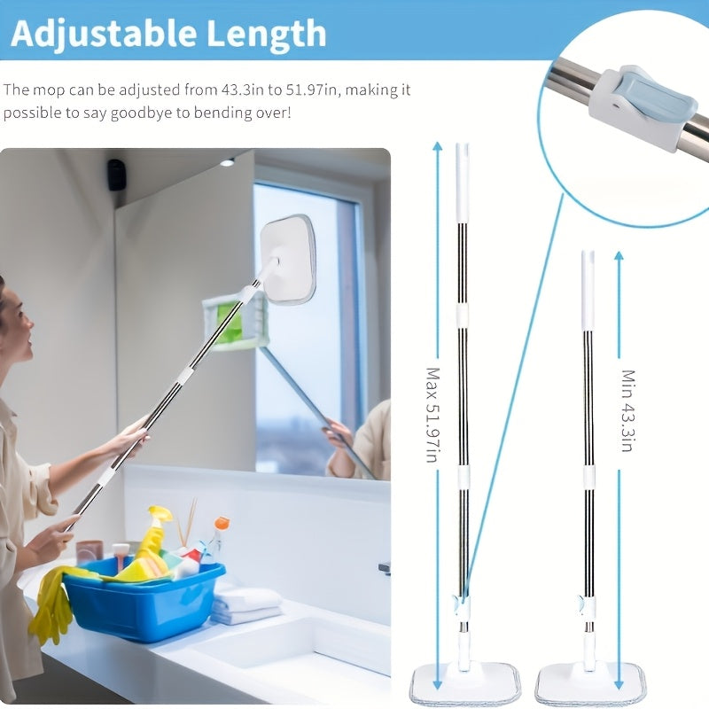 Hands-Free Rotating Mop and Bucket Set with Microfiber Pads for Wet and Dry Cleaning