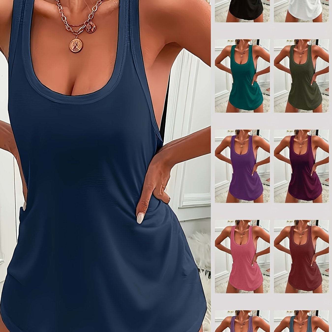 Women's Sleeveless Lounge Dress with Crew Neck, Solid Polyester, All-Season Elegant Loungewear