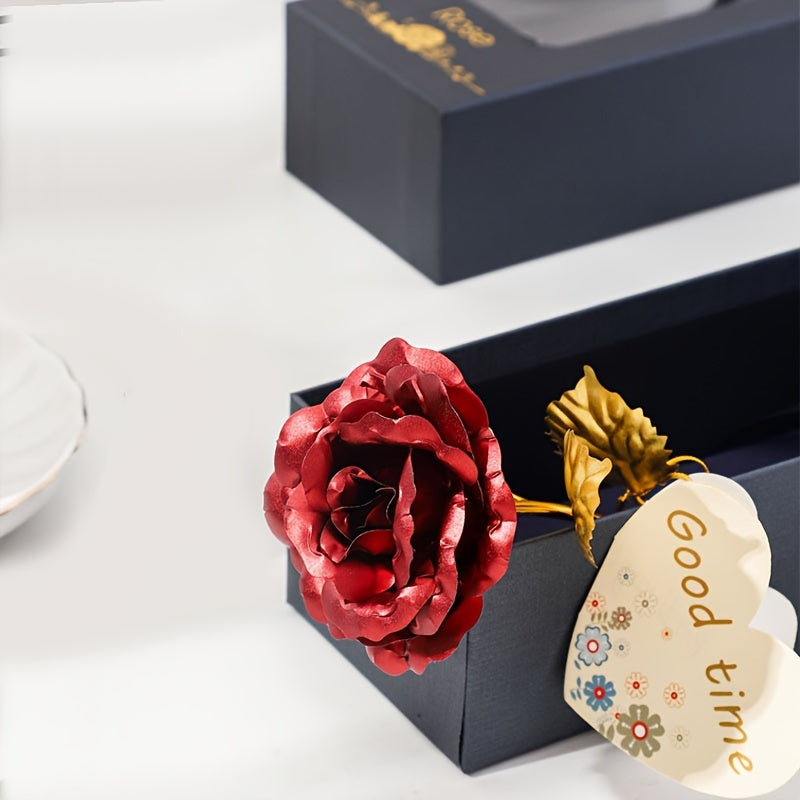 Set de regalo de flores de rosa artificial con tarjeta y caja para San Valentín, bodas y fiestas
